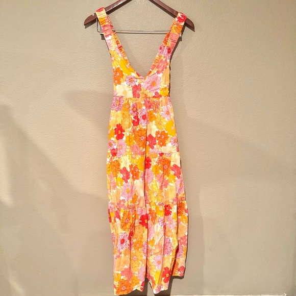 Petal + Pup Bold Vibrant Floral Cross Back V-Neck Maxi Dress Orange Size 2 - Picture 2 of 8
